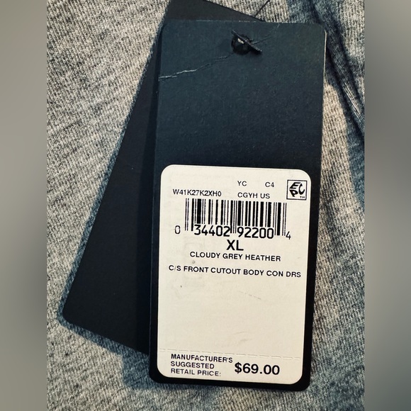 Guess Cap Sleeve Cloudy Grey Heather Front Cut-Out BodCon Dress. Size XL. - Picture 6 of 6